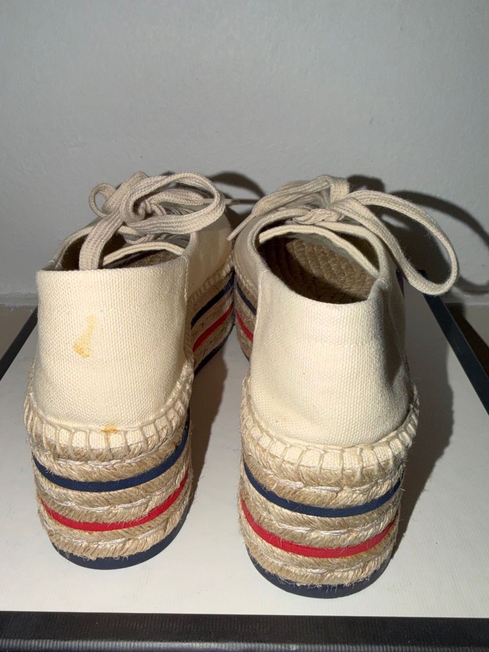 Gucci Cream Canvas Platform Espadrille Sneakers with Red & Navy Accents - Picture 4 of 5